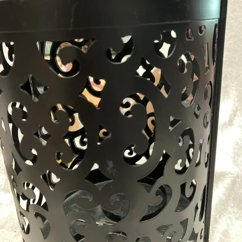 Mirrored Black Scrollwork Metal Sconce Wall or Table Decor Candle Holder